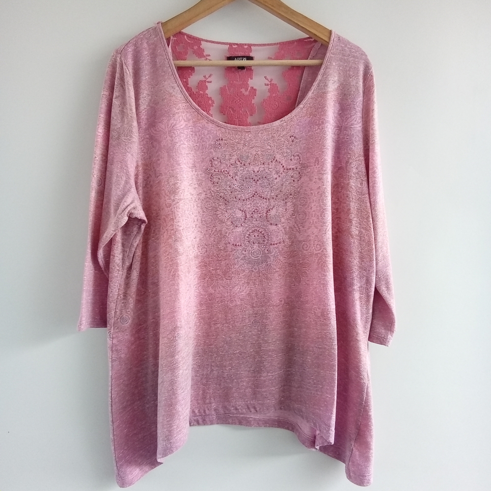 Apt. 9 Pink Ombre Lace-Back Scoop-Neck Tunic Top, Size 2X